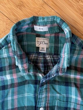 J. Crew Green Plaid Button-Down Shirt with Pink & Navy Accents